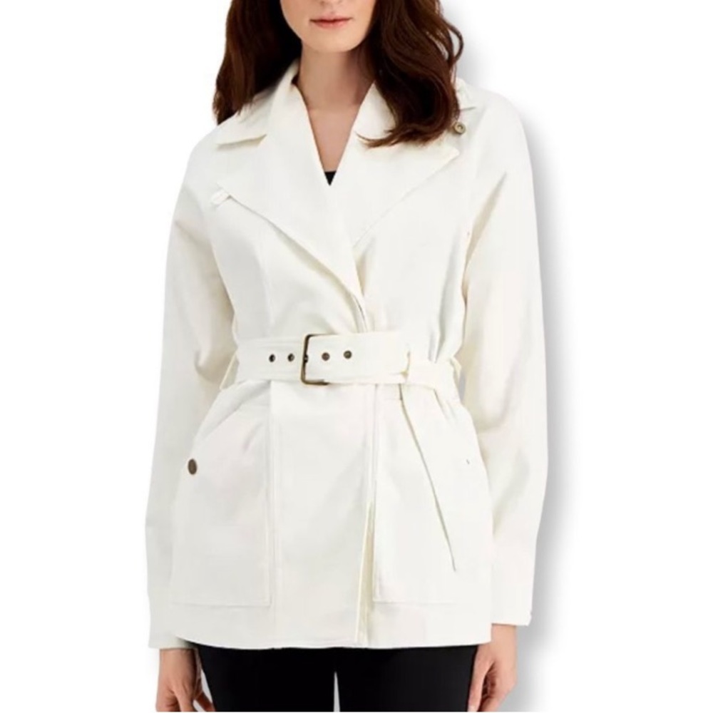NEW INC International Women’s Washed White Riviera Trench Coat Belted Jacket